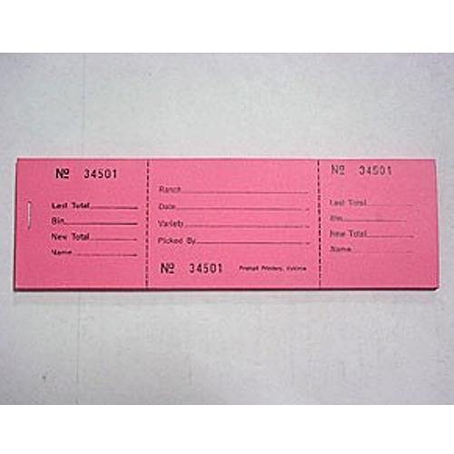 Prompt Printery Harvest Supplies Pink 3 Tab Bin Ticket - 25 per pack
