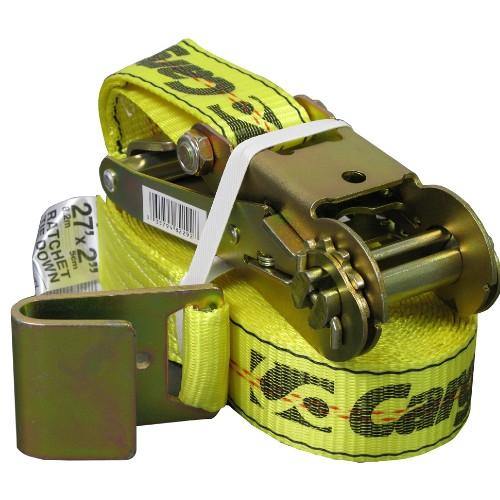 Allied International Tools 2 in. x 27 ft. Yellow Ratchet Tie Down Strap with Flat Hooks