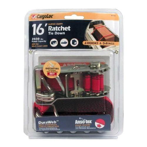 Orchard Valley Supply Ratchet Tie Down Strap with J-Hooks and D-Rings-16 ft. Red Wide Grip